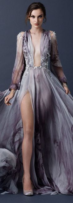 Paolo Sebastian Fall Winter 2015/16 Couture Collection Ballroom Blitz, Couture 2014, Paolo Sebastian, Native Print, 파티 드레스, Lilac Grey, Lightning Strikes