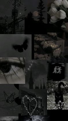 a collage of black and white images with flowers in the foreground, an image of a woman's face