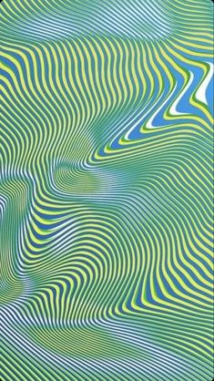 an abstract painting with green and blue lines