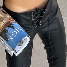 frat outfits INS Style Autumn Women's PU Leather Pants Women's Straight Lace-up Casual Low Waist Leather Pants Frat Outfits, Lace Up Leather Pants, Goth Pants, Leather Pants Women, Black Leather Pants, Straight Trousers, Type Of Pants, Low Waisted, Faux Leather Leggings