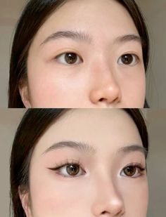 Simple Makeup For Pictures, K Pop Makeup Eye, Simple Douyin Makeup, Makeup Ideas Korean, Makeup Big Eyes, Flushed Makeup, Big Eyes Makeup, Asian Makeup Looks, Douyin Makeup