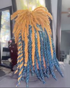 Honey blonde and blue locs #locstyles #locstylesforwomen #locs #blonde #blue #dreadlocks #twostrandtwistlocs #twostrandtwist #blondeandblue #blackhairstyles #halfuphalfdownhairstyle #locjourney #peekaboohighlights Blonde Hair With Blue Highlights, Blue Locs, Locs Blonde, Blue Dreadlocks, Blonde And Blue Hair, Dreads Short Hair, Dreadlocks Hair Care