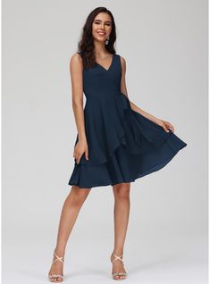 JJ's House Ruffle Chiffon V-Neck <=150 Fall Spring Summer Winter A-line General Plus Back Zip Simple Skater Dresses Dark Navy Height:5.8ft（176cm） Bust:32in（82cm）Waist:24in（61cm）Hips:35in（89cm） No Short Blue Sleeveless Homecoming Dress. #JJ's House #Ruffle #Chiffon #VNeck #<=150 #Fall #Spring #Summer #Winter #Aline #General #Plus #BackZip #Simple #SkaterDresses #DarkNavy #No #Short #Blue #Sleeveless #HomecomingDress Fancy Dress For Teens, Homecoming Dresses Modest, Modest Neckline, Blue Dress Short, Satin Homecoming Dress, Teen Dress, Skater Dresses, Short Prom Dress, Chiffon Ruffle