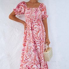 Beachsissi Smocked Print Off The Shoulder Midi Dress. Nwot. Smoke Free, Pet Free Home. Pink Square Neck Maxi Dress For Vacation, Pink Midi Dress With Square Neck For Vacation, Casual Pink Smocked Maxi Dress, Casual Pink Smock Maxi Dress, Casual Pink Smock Midi Dress, Casual Pink Maxi Dress With Square Neck, Casual Pink Square Neck Maxi Dress, Pink Square Neck Casual Maxi Dress, Chic Pink Smocked Midi Dress