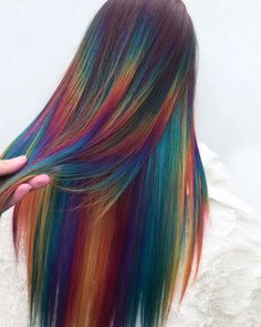 Hear Style, Rainbow Hair Color, Long Hair Tips, Vibrant Hair, Dark Hair With Highlights, Dye Ideas