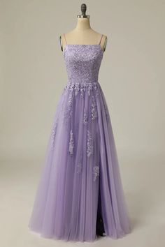 Light Purple Tulle Straps Long Party Dress With Lace, A-line Floor Length Evening Dress on Luulla Cottagecore Prom Dress Purple, Simple Purple Prom Dress, Light Purple Dress Formal, Light Purple Long Dress, Pastel Purple Prom Dress, Purple Dress Prom, Light Purple Prom Dresses, Formal Purple Dress, Violet Prom Dresses