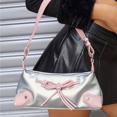 Super Cute And Stylish Ships In 5-10 Business Days Cheap Pink Satchel Baguette Bag, Trendy Metallic Silver Evening Bags, Elegant Silver Bag For Spring, Silver Rectangular Bags For Spring, Chic Silver Bag For Spring, Chic Silver Bags For Spring, Rose Bag, Bag Icon, Women's Bag