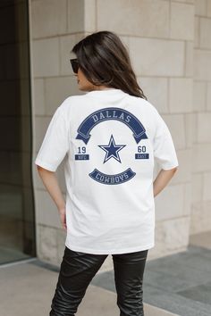 Gameday just got better with our Dallas Cowboys oversized short sleeve crewneck tee. Crafted from super soft fabric, it's destined to become your new fan favorite! Relaxed Fit Crew T-shirt For College, Oversized Letter Print T-shirt For Fans, Oversized Crew Neck T-shirt For College, Trendy Crew T-shirt For College, Oversized Graphic Print T-shirt Fan Apparel, Trendy Crew Neck T-shirt For College, Casual Crew T-shirt For Game Day, Relaxed Fit Team Spirit T-shirt For Streetwear, Team Spirit Relaxed Fit T-shirt For Streetwear