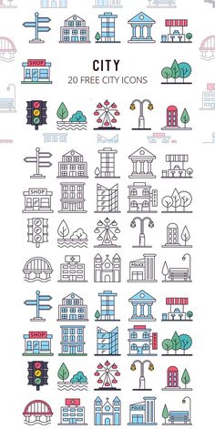 an illustrated city map with buildings and streets