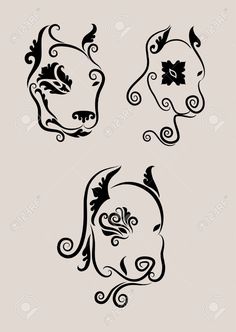 an artistic black and white drawing of two heads with swirly designs on the sides