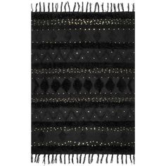 a black and gold rug with fringes on it