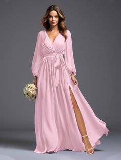 Enchanting Dress, Long Sleeve Chiffon Dress, Stretch Satin Dress, Chiffon Dresses, Dusty Rose Dress, Dress Dusty