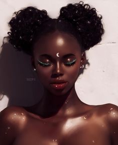 a woman with dark skin and green eyes