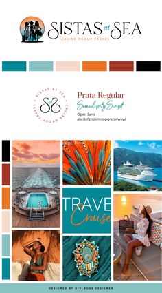 an advertisement for the costas de sea cruise ship, featuring images of people and boats