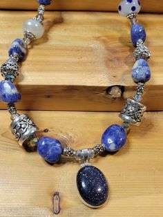 OOAK Sodalite Gemstone Beaded Necklace w/ Blue Goldstone Pendant by Lynn Smythe | eBay Blue Goldstone, Gemstone Beaded Necklace, Fashion Jewelry Necklaces, Fish Hook, Gemstone Pendant, Fashion Watches, Costume Jewelry, Crystal Beads, Gemstone Beads