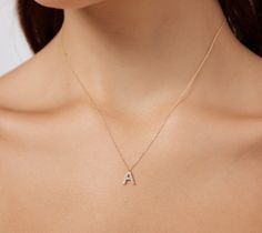 Diamond Letter Necklace, 14K Solid White Gold Diamond Initial Necklace, Minimalist Letter A Necklace Letter A Necklace, Gold Letter A, Layering Diamond Necklaces, Dainty Initial Necklace, Diamond Initial Necklace, Solid Gold Necklace, Gold Letter, Buying Diamonds, A Necklace