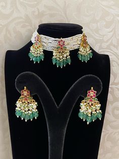 Handmade ahamadabadi kundan motifs pearls choker with earrings Festive Kundan Jewelry With Pearl Drop, Festive Pearl Jewelry With Meenakari, Festive Pearl Chain Choker, White Kundan Choker With Hand-set Details, Traditional Pearl Chain Choker For Gift, Traditional Pearl Chain Choker As Gift, White Kundan Chandbali Choker, White Chandbali Kundan Choker, Traditional White Kundan Choker