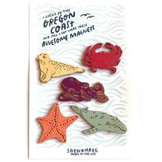 four wooden magnets with sea animals and words on them that say, i need to be the green coat and accept what they are awesome