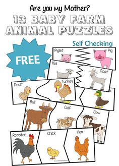 an animal puzzle with the words, are you my mother? and other farm animals