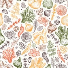 seamless pattern with vegetables and herbs on white background stock photo - budget conscious food