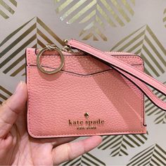 3.5”H X 4.5”W X 0.65”D Pebbled Leather Ksny Metal Pinmount Logo Two Way Spade Jacquard Lining Key Ring 2 Credit Card Slots Slip Pocket On Front Zip Closure Dust Bag Not Included Imported Style No. Wlr00398 Pink Rfid Blocking Bags, Kate Spade Coin Purse With Card Slots, Kate Spade Compact Coin Purse With Card Slots, Compact Kate Spade Coin Purse With Card Slots, Kate Spade Coin Purse For Daily Use, Personal Use Coin Purse Clutch, Kate Spade Rectangular Coin Purse For Everyday, Trendy Kate Spade Wallet With Card Slots, Trendy Kate Spade Wallets With Card Slots