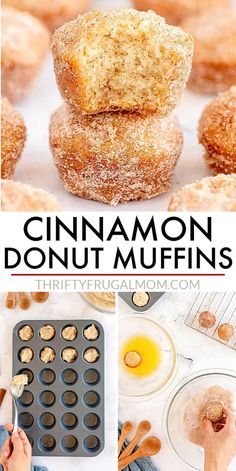 cinnamon donut muffins are being made in the oven and then baked into cupcake tins