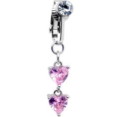 Product DetailsPink CZ Gem Hearts Dangle Clip on Fake Belly Ring If you like the look but aren't ready to commit yet, this faux navel ring is perfect for you! It is made with brass and features a clip on design to hold it securely in place without the need of a trip to the piercer. It features a dangle double pink cubic zirconia heart charm, with simple detailing for a beautifully understated look. Try out a new look before you commit with this fake belly piercing jewelry. Specifications: Clip O Fake Navel Piercing, Fake Belly Ring, Fake Belly Piercing, Getting Your Ears Pierced, Faux Septum Ring, Faux Septum, Belly Piercing Jewelry, Jewelry Promotion, Navel Ring