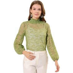 Crafted with vintage white lace, this sweet blouse infuses the ensemble with dainty femininity. This full-sleeve shirt is completed with gorgeous lace and elastic cuffs to finish your romantic and elegant look. The cute top is a timeless addition to your wardrobe. Suitable for Formal, Work, Office, Casual, Date, Night Club, Party, Shopping, Gathering, etc. Perfectly match high heels and a clutch bag for a vintage image and retro style. Lace Blouse With Lace Collar And Long Sleeves, Long Sleeve Lace Blouse With Lace Collar, Long Sleeve Lace Blouse With Lace Sleeves, Feminine Long Sleeve Crochet Lace Top, Feminine Long Sleeve Lace Top With Lace Cuffs, Elegant Long Sleeve Spring Lace, Elegant Long Sleeve Lace For Spring, Spring Long Sleeve Lace With Lace Trim, Spring Lace Top With Lace Cuffs