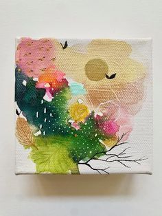 a painting with flowers and birds on it