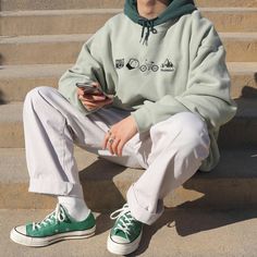 Low Rise Shoes, Sage Green Hoodie, Light Green Hoodie, Soft Boy Outfits, Converse Low, Hoodie Aesthetic, Mens Outfit Inspiration