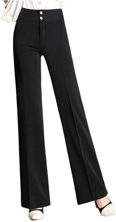 Women's High Waist Double-Button Closure Boot-Cut Dress Pants | eBay Black Wide Leg Bottoms With Button Zip Fly, Straight Pants With Button Zip Fly For Business Casual, Business Casual Straight Pants With Button Zip Fly, Black Wide Leg Pants With Button Zip Fly, Solid Straight Leg Pants With Button Zip Fly, Straight Leg Pants With Button Zip Fly, Solid Color Straight Leg Pants With Button Zip Fly, Ankle-length Business Casual Pants With Buttons, Non-stretch Wide Leg Work Pants For Business Casual