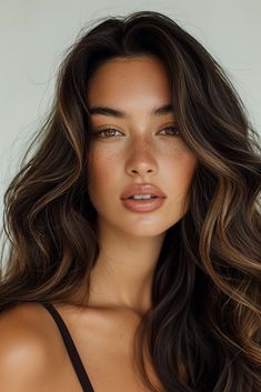 Hairstyles Cut, Highlights For Dark Brown Hair, Rambut Brunette, Hair With Highlights, Brown Hair Looks, Tan Women, Brown Hair Inspo, Brunette Hair With Highlights, Dark Hair With Highlights