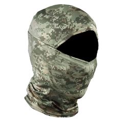 a digital camo face mask with the hood open and it's zippered up