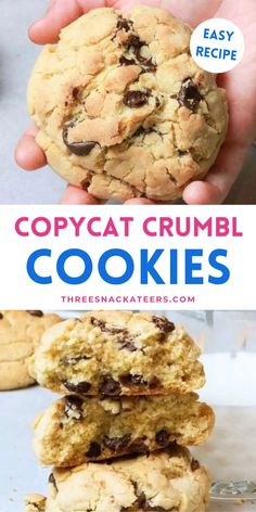 Chocolate Chip Cookies. With Text Reading: Copycat Crumbl Chocolate Chip Cookies Recipe. Crumble Chocolate Chip Cookie Recipe, Crumbl Chocolate Chip Cookies, Copycat Crumbl Cookies, Jello Cookies, Vanilla Pudding Recipes, Best Chocolate Chip Cookie Recipe, Crumble Cookie Recipe, Recipes Using Cake Mix, Best Chocolate Chip Cookies Recipe