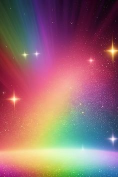 an abstract rainbow background with stars in the sky