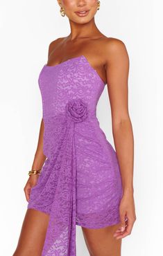 Shelby Mini Dress ~ Purple Lovely Lace – Show Me Your Mumu Ruched Lace Mini Dress For Party, Purple Lace Dress With Sweetheart Neckline, Purple Mini Dress With Ruched Bodice, Purple Mini Dress With Sweetheart Neckline For Party, Purple Strapless Mini Dress For Wedding, Lavender Party Dress With Ruched Bodice, Lavender Strapless Mini Dress For Party, Purple Mini Dress With Fitted Bodice For Party, Purple Strapless Formal Mini Dress