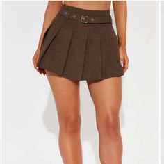 Available In Chocolate. Skort Mini Skirt Hidden Side Zip Belted Pleated Short Lining Non Stretch 97% Polyester 3% Spandex Imported Cheap Fitted Khaki Mini Skirt, Cheap Fitted Cutoff Mini Skirt, Cheap Stretch Mini Skirt For Club, Cheap Fitted Short Mini Skirt, Luxury Classic Mini Skirt, Knee-length, Cheap Lined Mini Skirt, Affordable Fitted Flirty Mini Skirt, Chic Stretch Mini Skirt At Cheap Price, Cheap High-waist Lined Mini Skirt