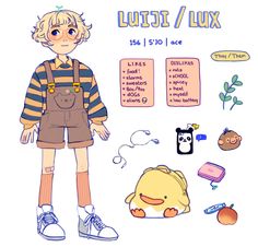 a drawing of a boy standing next to other items