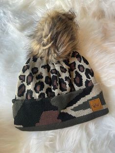 Baby It's Cold Outside Beanies - Leopard With Camo Border Acrylic Hat For Cold Weather In Fall, Trendy Outdoor Beanie One Size, Trendy One Size Beanie For Outdoor, Fall Acrylic Beanie One Size Fits Most, Fall Acrylic Beanie One Size, Winter Outdoor Beanie One Size, One Size Beanie For Outdoor Winter, Winter Outdoor Hat, One Size Fits All, Winter Outdoor Hat, One Size