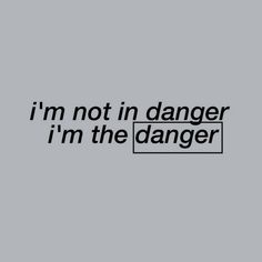 the words i'm not in danger, i'm the danger on a gray background