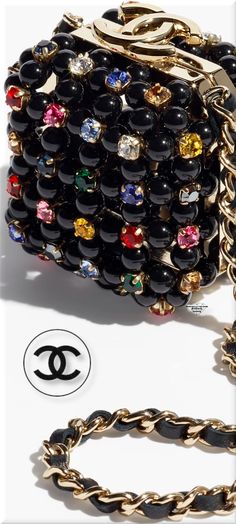 ♦Chanel black & multicolor glass pearl mini evening bag #chanel #bags #black #brilliantluxury Chanel Bags Black, Fashion Bible, Bags Black, Chanel Black