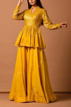 Haldi Function Dress, Haldi Dress Ideas, Mayon Dresses, Haldi Dress, Haldi Outfits, Haldi Outfit, Function Dresses, Simple Frocks, Stylish Short Dresses