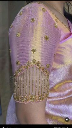 Blouse With Back Net Design, Blouse Work Designs Bridal, Blouse Design For Pink Saree, Netted Maggam Work Blouse Designs, Net Blouse Designs Aari Work, Hand Aari Designs For Blouses, Work Saree Blouse Designs Latest, Net Sleeve Aari Work Blouse, Net Blouse Aari Work