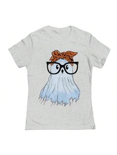 COMFY & COOL: Nearly There offers graphic shirts made of materials that are durable, comfortable, and easy to care for. Whether you're looking for a funny, inspirational, or pop-culture-inspired graphic shirt, we've got you covered.Nearly There Ghost Cute Glasses Fall Halloween Graphic Ladies Cotton T-Shirt Grey Casual  Short Sleeve  Animal,Cartoon,Letter    Women Clothing, size features are:Bust: ,Length: ,Sleeve Length: Trendy Cartoon Print T-shirt For Fans, Trendy T-shirt With Funny Print For Fans, Trendy Halloween Shirt With Graphic Print, Novelty Cotton Shirt With Character Print, Casual Halloween Letter Print T-shirt, Short Sleeve Cartoon Print T-shirt For Fall, Casual Halloween T-shirt With Letter Print, Trendy Halloween Graphic T-shirt, Casual Halloween Fan Merchandise T-shirt