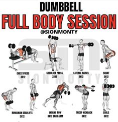 the dumbbell full body session poster shows how to do an incline and bench press