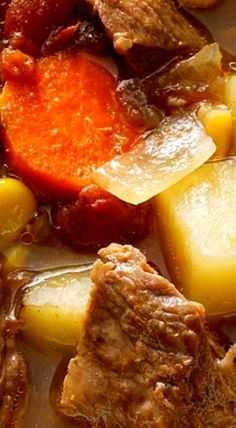 beef stew with potatoes and carrots in a bowl