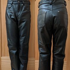 These Are Thick But Soft Leather And Lined To Mid Calf. Hardly Worn Almost Brand New Condition. 28" Waist And 29.5" Inseam Unhemmed. Hem With Contact Cement To Shorten Or Wear As Is. As Seen In The Last Pic From The Schott Website These Pants Currently Sell For $660. Free Shipping Within The Usa. Fitted Leather Moto Bottoms, Fitted Leather Motorcycle Bottoms, Fitted Straight Leg Motorcycle Bottoms, Fitted Straight Leg Motorcycle Pants, Fitted Straight Leg Motorcycling Pants, Black Biker Leather Pants With Standard Cut Leg, Biker Style Black Leather Pants With Standard Cut Leg, Black Leather Pants With Belt Loops For Motorcycling, Fitted Moto Style Bottoms With Straight Leg