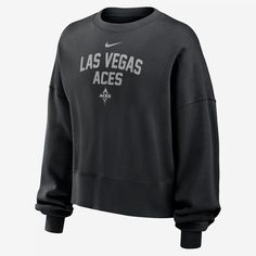 Made with our soft Phoenix Fleece, this Las Vegas Aces sweatshirt helps keep you warm and comfortable all season long. Our midweight brushed fleece feels extra soft on the inside and smooth on the outside, helping you stay cozy while keeping its structured shape. Wnba, Phoenix, Nike Women, Las Vegas, Black Fashion, Crew Neck Sweatshirt, Crew Neck, Nike, Sweatshirts