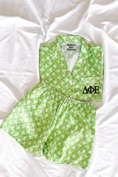 sorority pajamas Green Printed Sleepwear With Relaxed Fit, Green Relaxed Fit Printed Sleepwear, Green Printed Sleepwear For Loungewear, Spring Green Printed Sleepwear, Green Spring Sleepwear For Sleepover, Green Sleepwear For Spring Sleepover, Green Printed Sleepwear For Sleepover, Green Spring Sleepwear For Bedtime, Green Floral Print Sleepwear