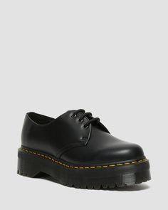 Shop 1461 Smooth Leather Platform Shoes in Black at Dr. Martens. Free delivery on orders over $50 1461 Platform Dr Martens, 1461 Quad Dr Martens Outfit, Dr Martens 1461 Quad, Leather Platform Shoes, Dr Shoes, Black Platform Shoes, Shoe Polish, Black Polish, Doc Marten Oxford